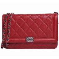 Chanel Caviar Leather Woc Boy Bag In Red (Anti-Silver) A689110