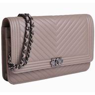 Chanel Lambskin Chevron Woc Bag Silver Chain Nude A59587