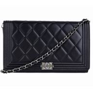 Chanel Lambskin Boy Woc Bag Shiny Silver Chain Black A555310