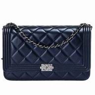 Chanel Lambskin Boy Woc Bag Shiny Silver Chain Deep Blue A544062