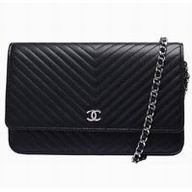 Chanel Caviar Cowhide Chevron Woc CC Bag Black A964285