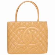 Chanel Caviar Medallion Silver Chain Light Camel A01804LCA
