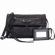 Balenciaga Classic Envelope Silvery Button Sheepskin Bag Black B7050701