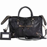 Balenciaga Classic City Gold Button Sheepskin Bag Black B7050702