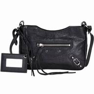 Balenciaga HIP Classic City Silvery Button Sheepskin Bag Black B7050706