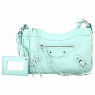 Balenciaga HIP Classic City Silvery Button Sheepskin Bag Water Green B7050707