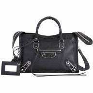 Balenciaga Metallic Edge City Gold Button Sheepskin Bag Black B7050708