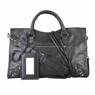 Balenciaga City Silvery Button Sheepskin Bag Deep Gray B7050716