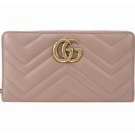 Gucci GG marmont Calfskin Zipper Wellets In Pink Camel G5464B30