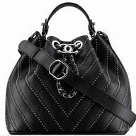 CHANEL Drawstring Studded Calfskin Silvery Tone Bag Black C7060701