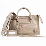 Balenciaga Citys Gold Button Calfskin crocodile print Bag Beige B7051005