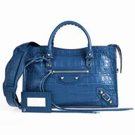 Balenciaga Citys Gold Button Calfskin crocodile print Bag Royal Blue B7051004