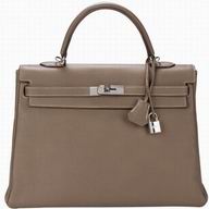 Hermes 35cm Kelly Etoupe Clemence Leather Palladium HK1035HUI