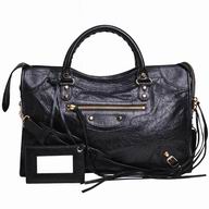 Balenciaga Gold City Lambskin Motorcycle Bag Black B7071903
