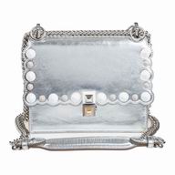 Fendi Kan I Calfskin Silvery Chain shoulder Bag Silvery F7071908