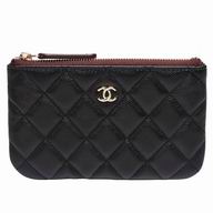 CHANEL Rhomboids Gold Hardware Lambskin Zipper Wallet in Black C7090706
