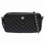 CHANEL Silvery Hardware Caviar Calfskin Zipper Dinner Bag in Black C7090708