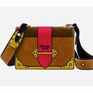 Prada Velvet Embroidered Shoulder Bag Camel 1BD075_2BLF_F0040