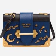 Prada Cahier Calf Leather Bag Blue Black 1BH018_2BB0_F011A
