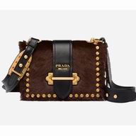 Prada Cahier Calf Leather Bag Brown Black P7091801
