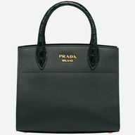 Prada Bibliotheque Saffiano Leather Bag Green Black P7092001