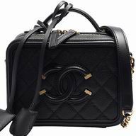 Chanel Caviar Leather CC Logo Rhomboids Mini Cosmetics Case Black A24469D