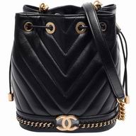 Chanel Lambskin Chevron CC Logo Gold Hardware Bucket Bag Black A21726B7