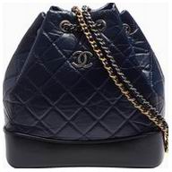 Chanel Calfskin Gabrielle Backpack Bag Anti-silver Gold Navy-Black A44728B4