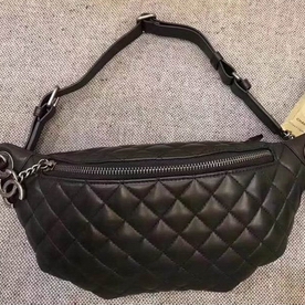 Chanel Classic Lambskin Anti-silver Hardware Pocket Bag Black A163B28