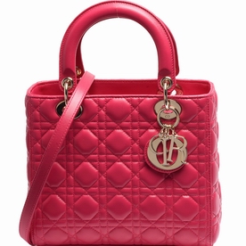 Christian Dior Lady Dior Lambskin Medium Bag Peach Red Gold Hardware DB199687