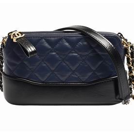 Chanel Calfskin Gabrelle Two-tone Color Mini Hobo Bag Navy/Black A36E956