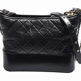 Chanel Mediume Calfskin Gabrielle Silver&Gold Two-Tone Hobo Bag Black A8867F2