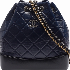 Chanel Calfskin Gabrielle Backpack Bag Anti-silver Gold Navy-Black A44728B4