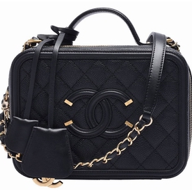 CHANEL Rhombus Gold Hardware Caviar Cosmetics Case Dark Blue A93343DBLG