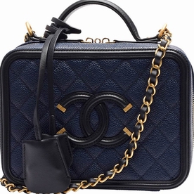 CHANEL Rhombus Gold Hardware Caviar Calfskin Cosmetics Case Blue A93343BLUTWD