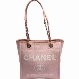 Chanel CC Logo Deauville Denim Canvas/calfskin Shoulder Bag Pink A571F63