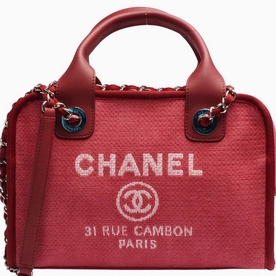 Chanel Denim Deauville Bowling Handbag In Red A92749-RED-SS