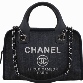 2015 Chanel Denim Deauville Bowling Handbag In Black A92749-BL