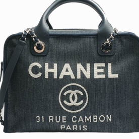 Chanel Denim Deauville Bowling Handbag In Dark Blue A92749