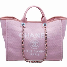 Chanel Pink Denim Canvas Silver Deauville Shopping Bag A66941PI