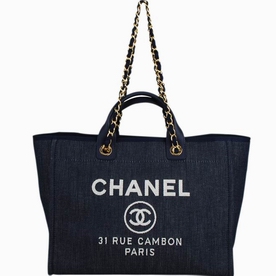 Chanel Blue Denim Canvas Silver Large Toile Shopping Bag A66941BL