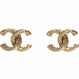 Chanel CC Logo Metal/Crystal Earring Gold FC427443