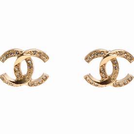 Chanel Double CC Logo Metal/Crystal Earring Gold FE725357