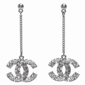 Chanel Double CC Logo Metal/Crystal Earring Silver FA397722