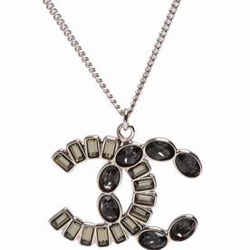 Chanel Classic CC Logo Metal/Crystal Necklace Silver Color FB538317