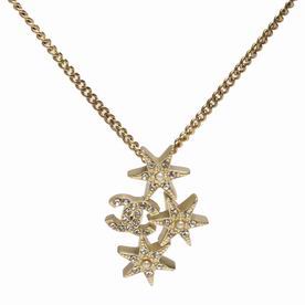 Chanel Classic CC Logo Star Crystal Necklace Gold Color FA985569