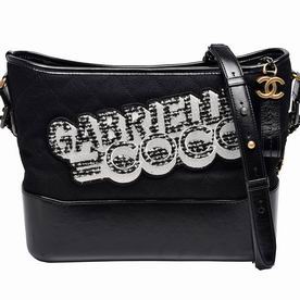 Chanel Calfskin/Wool Two-Tone Gabrielle Embroidery Hobo Bag A86B837