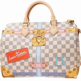 Louis Vuitton Printed Damier Azur Coated Canvas And Leather Patches Speedy 30 N41063