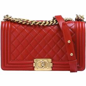 Chanel Medium Lambskin Boy Bag Gold Hardware Red A78958