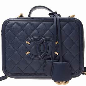 Chanel Rhombus Gold Hardware Caviar Calfskin Cosmetics Case Blue A93343C